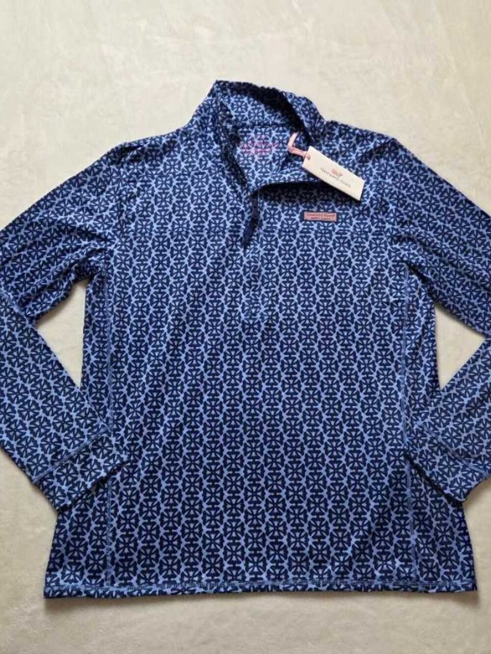 New S Vineyard Vines tile printed Sankaty Shep shirt quarter zip